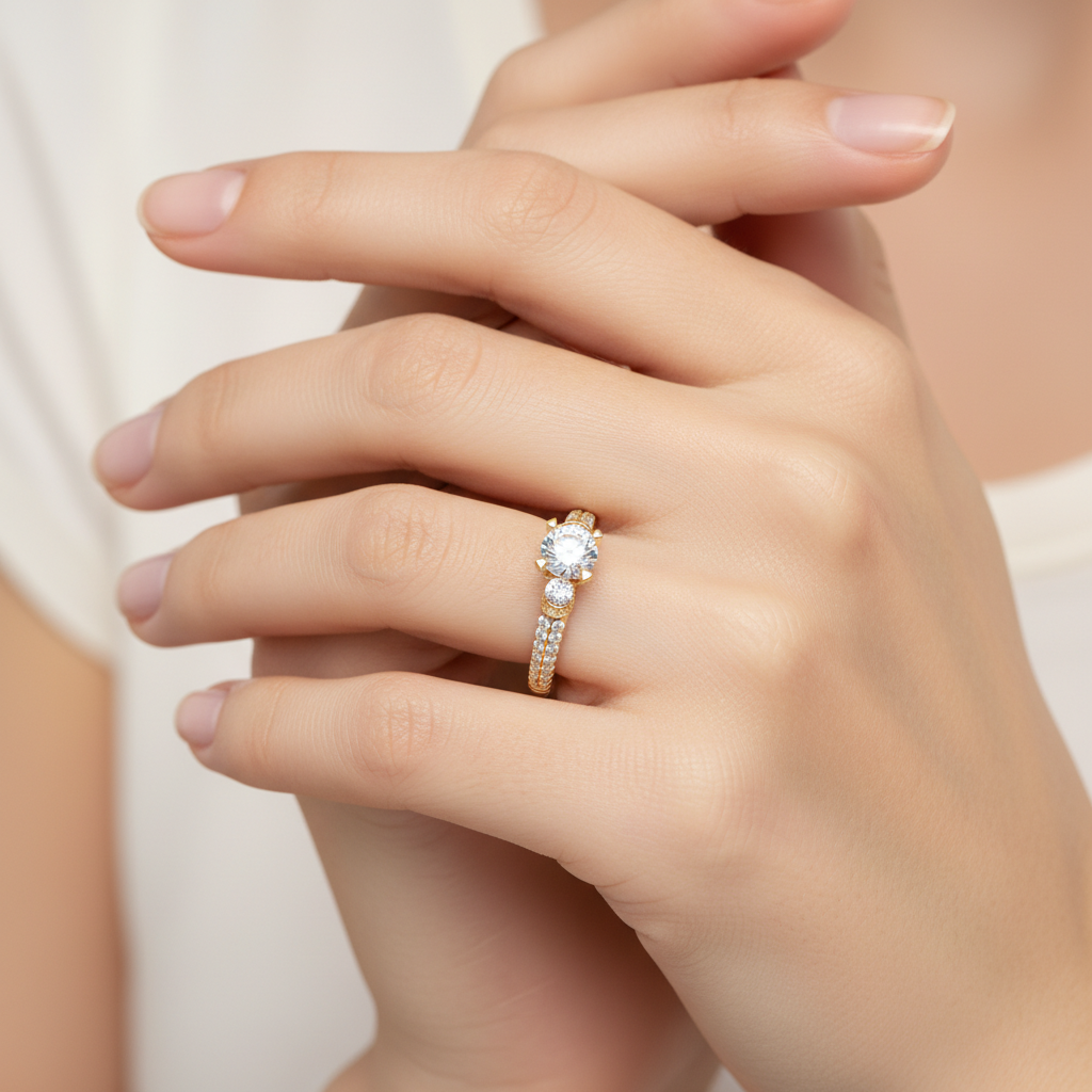 Yellow Gold Diamond Wedding Solitaire Style Ring