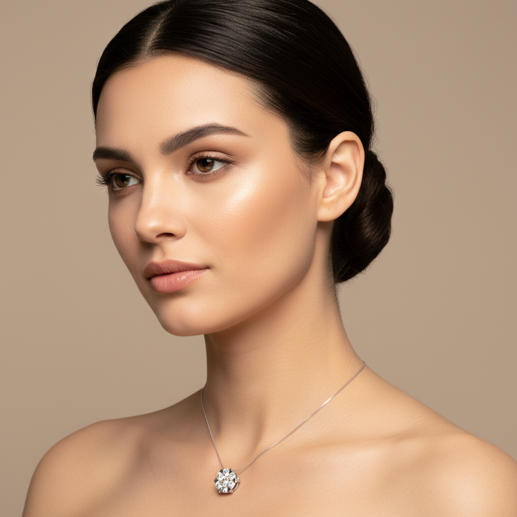 Diamond Cluster Pendant Necklace in White Gold