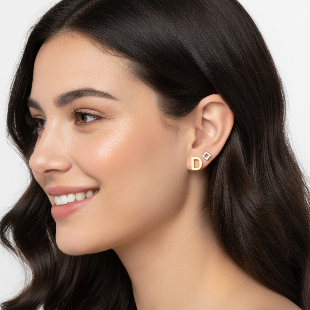 Gold Letter D Initial Stud Earrings