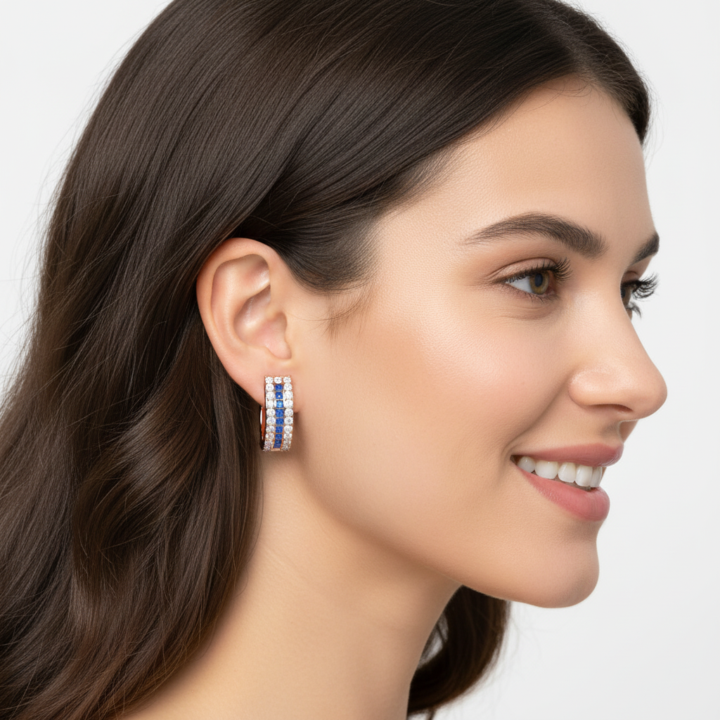 Rose Gold Blue Sapphire And Diamond Huggie Hoop Earrings - Eight