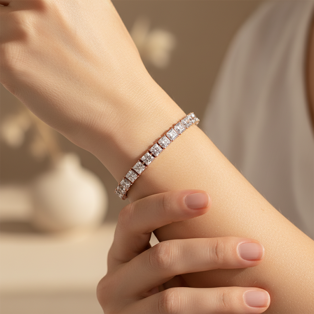 Princess Cut Diamond Tennis Bracelet in Rose Gold