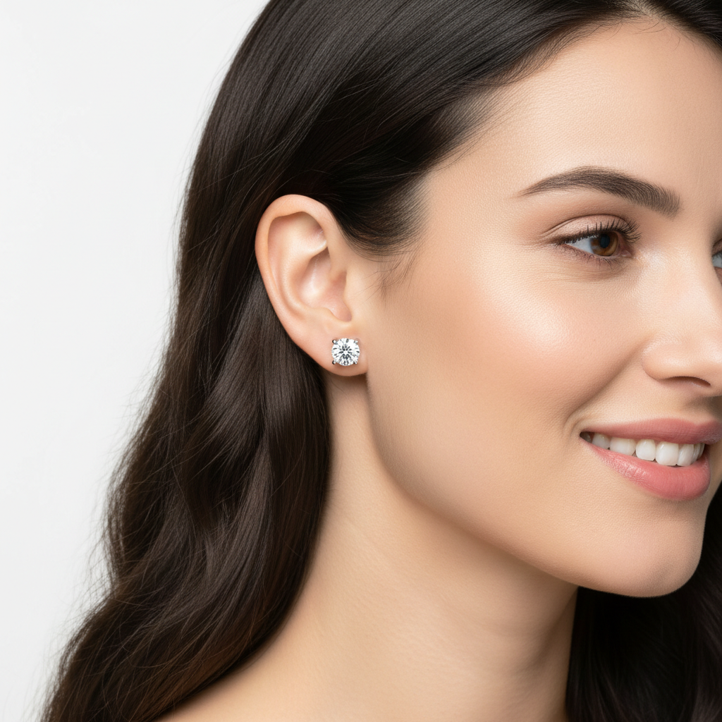 Classic Round Diamond Solitaire Stud Earrings in White Gold
