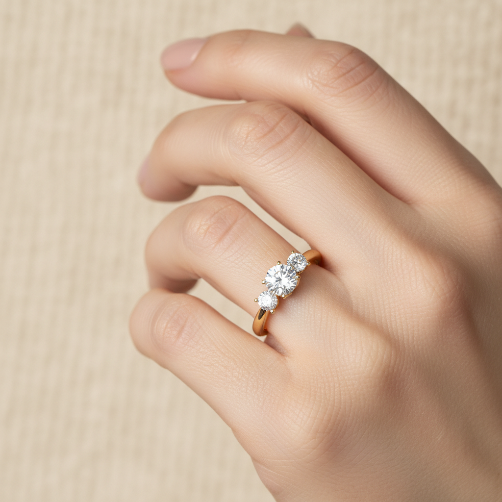 Yellow Gold Three Stone Diamond Engagement Ring