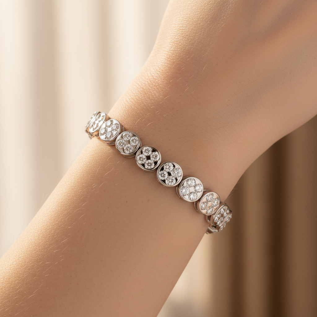 Sterling Silver Round Bezel Set Diamond Tennis Bracelet