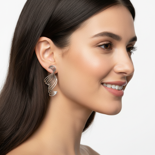 Spiral Twist Drop Earrings in Gold Tone Metal