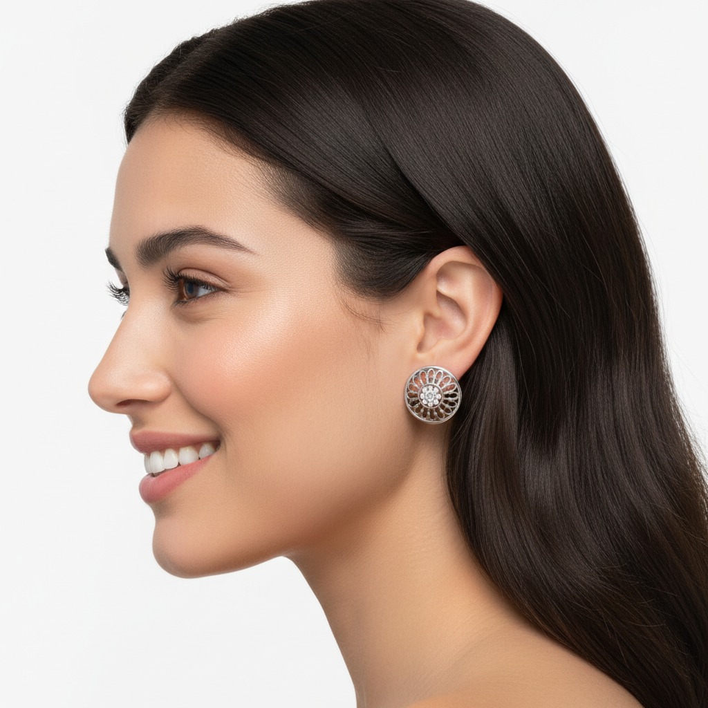 Gold Filigree Mandala Stud Earrings 15mm Round Flower Design