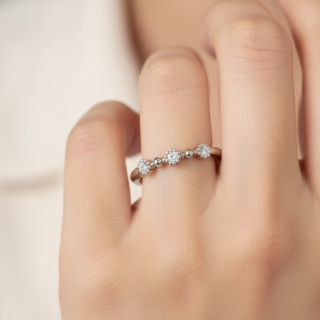 Diamond Cluster Stackable White Gold Band Ring