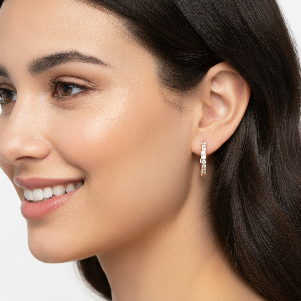 Rose Gold Diamond Hoop Earrings