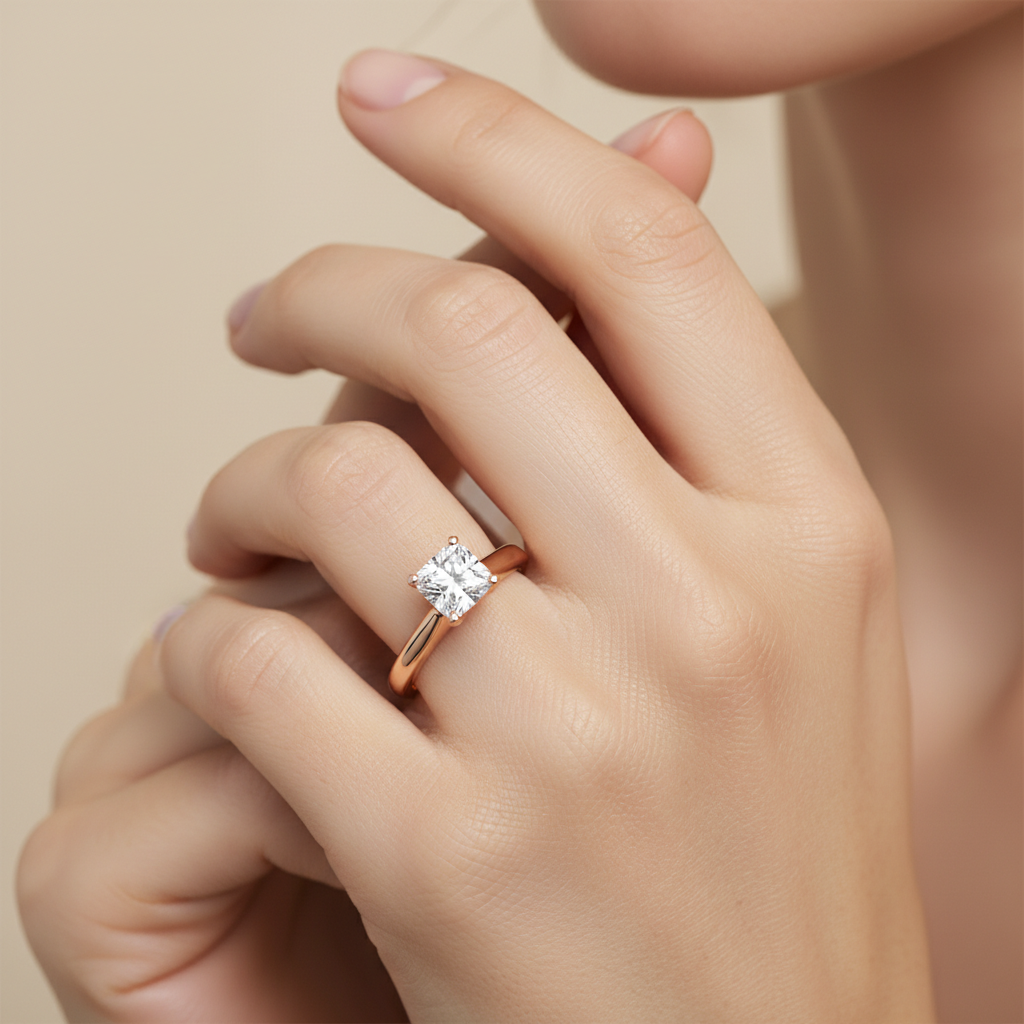 Rose Gold Solitaire Diamond Engagement Ring Round Cut Classic Setting