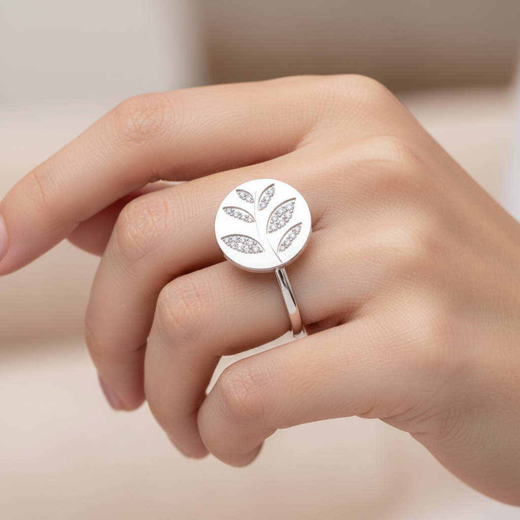 Pav Leaf Disc Ring With Botanical Design - Eight