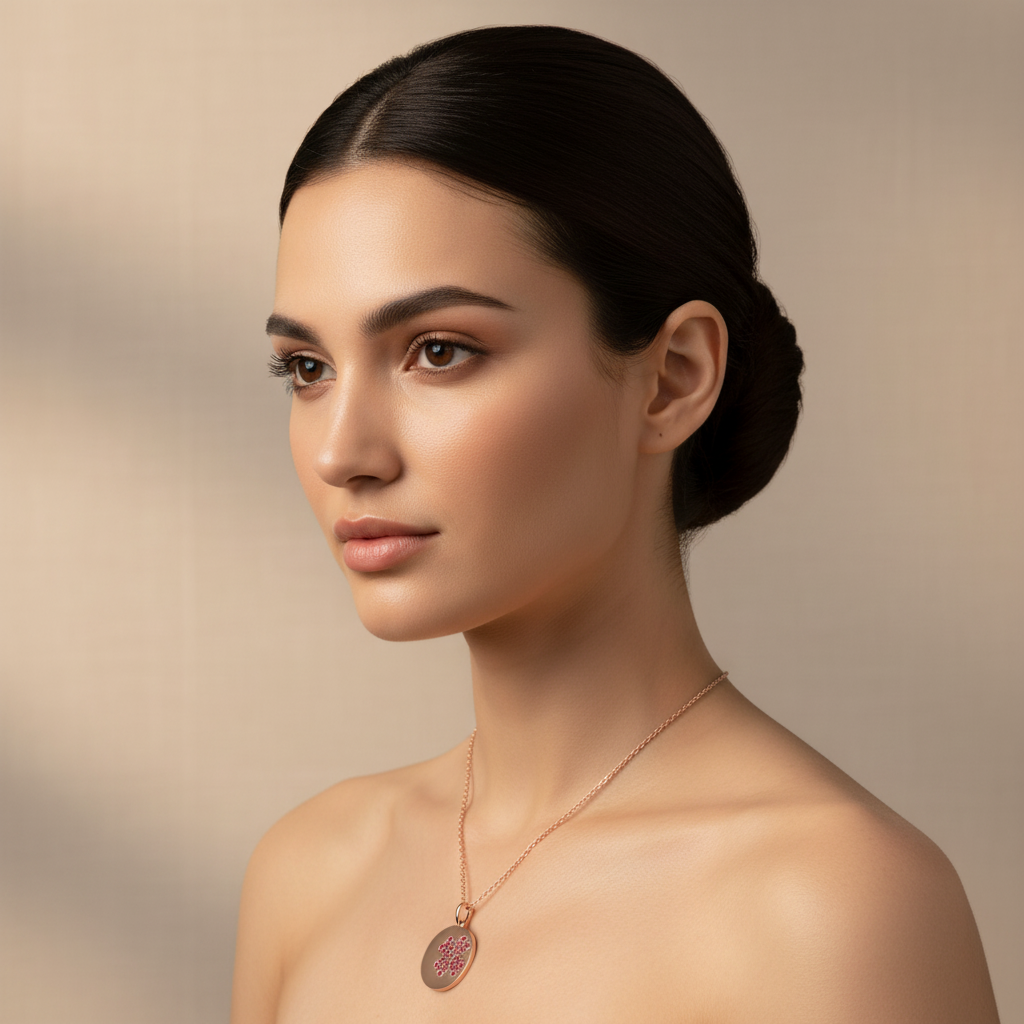 Ruby Flower Disc Pendant Necklace With Ball Chain - Four