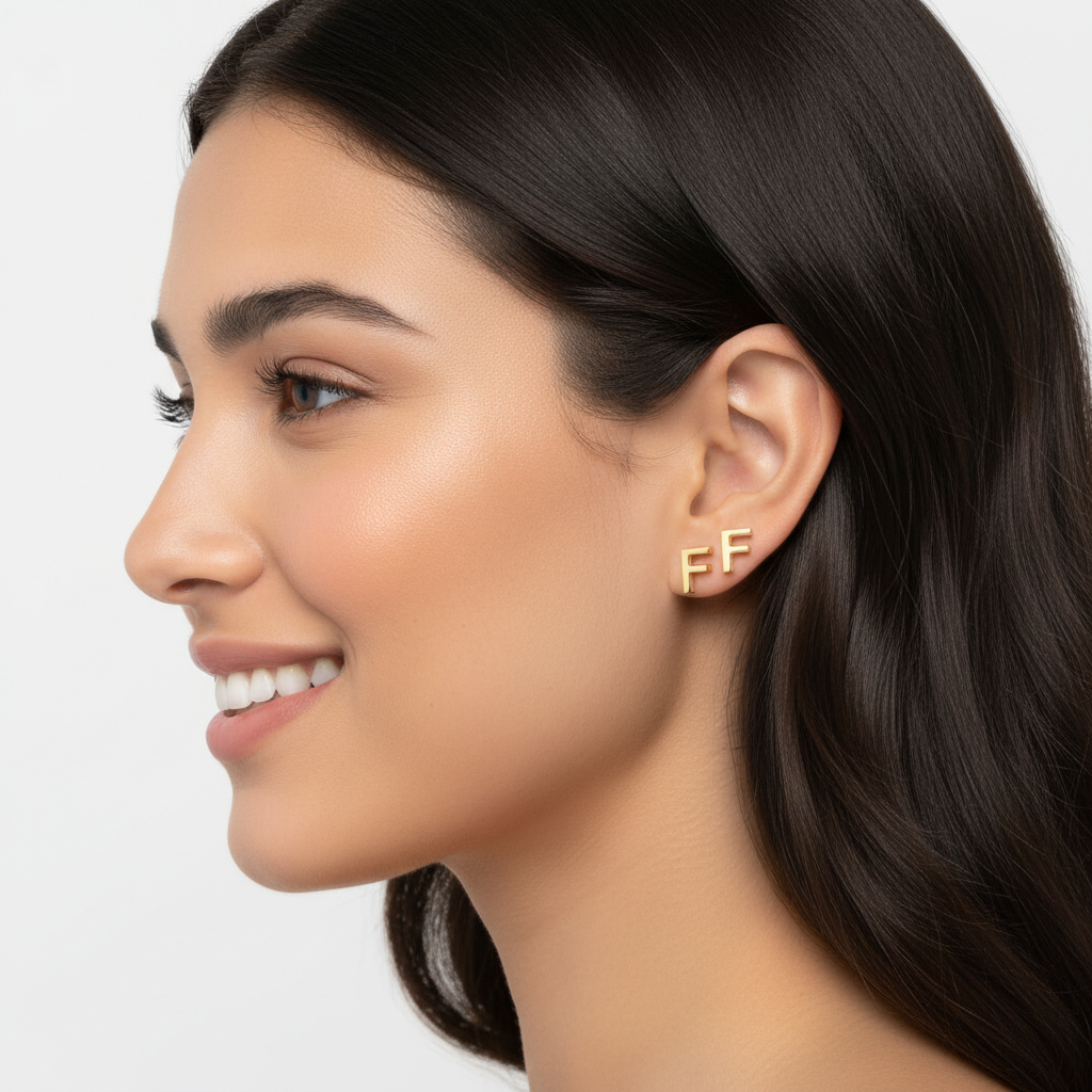 Gold Letter F Initial Stud Earrings