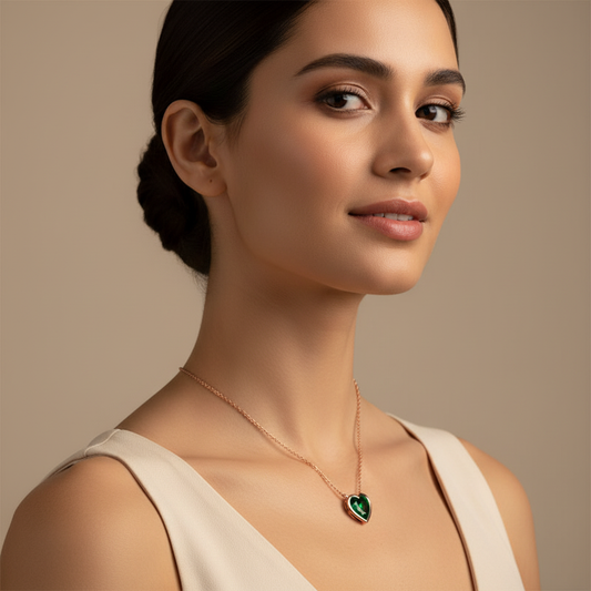Bezel Set Emerald Heart Pendant Necklace - Two