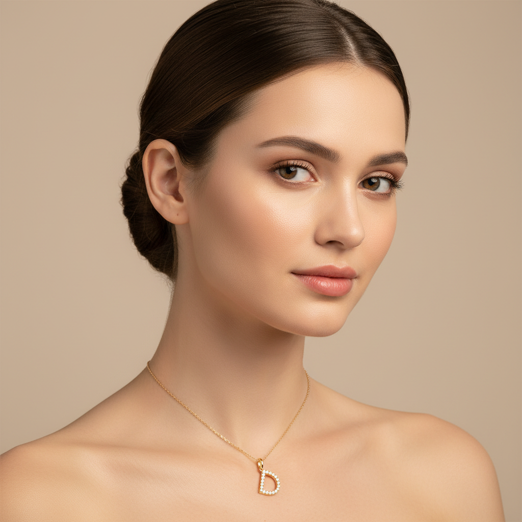 Diamond Initial Letter D Pendant Charm in White Gold