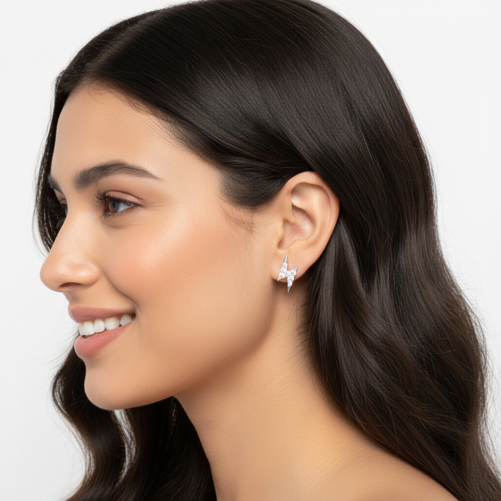 White Gold Lightning Bolt Diamond Stud Earrings