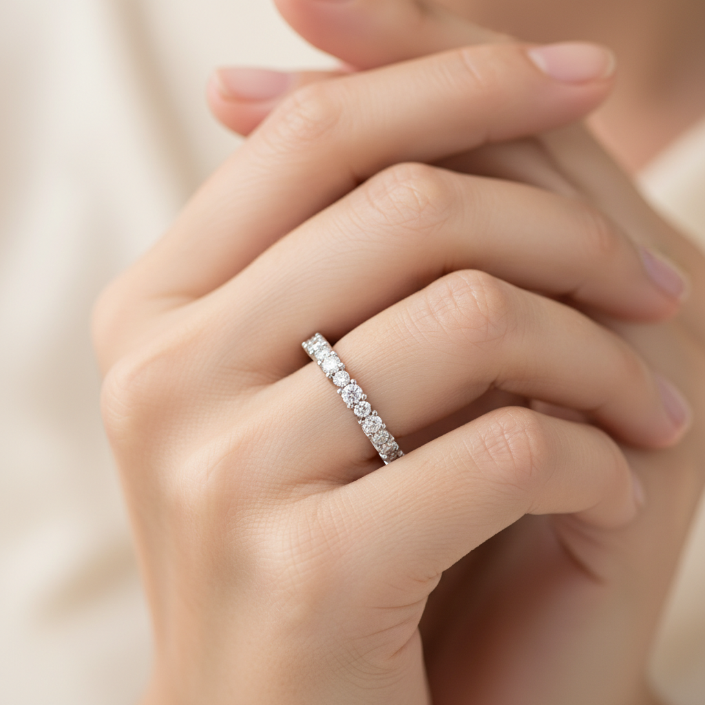 Diamond Curved Wedding Band White Gold Stackable Ring