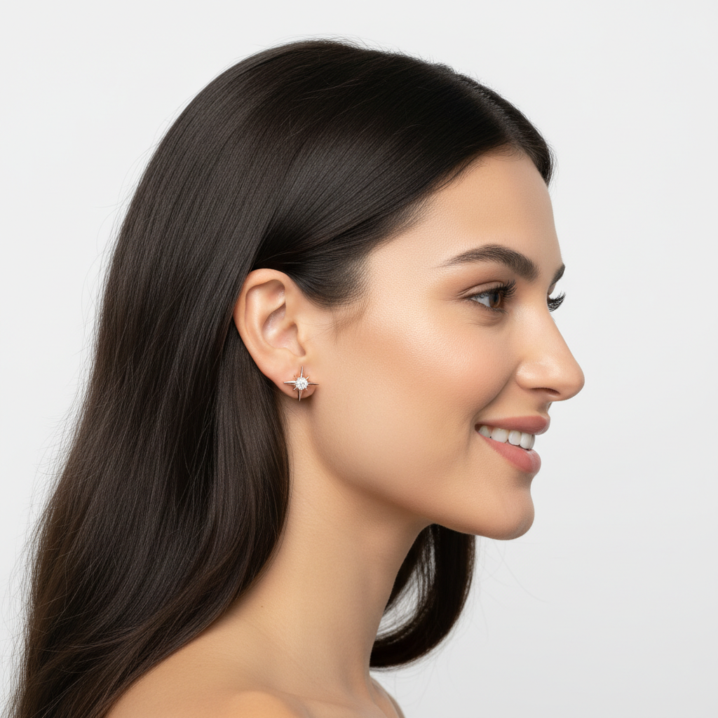 Rose Gold Diamond Starburst Stud Earrings