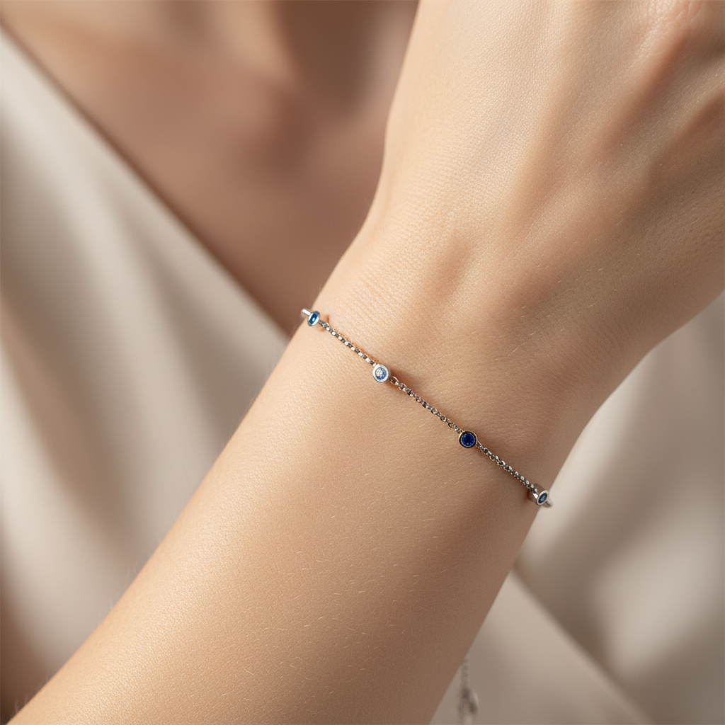 Delicate Chain Bracelet with Blue and Clear Crystal Charms