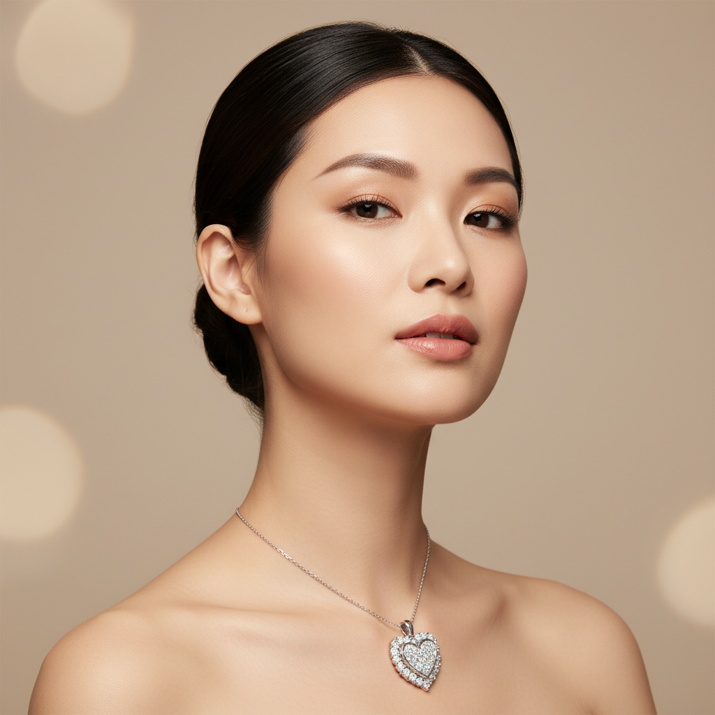 Sterling Silver Pav Diamond Heart Pendant Necklace