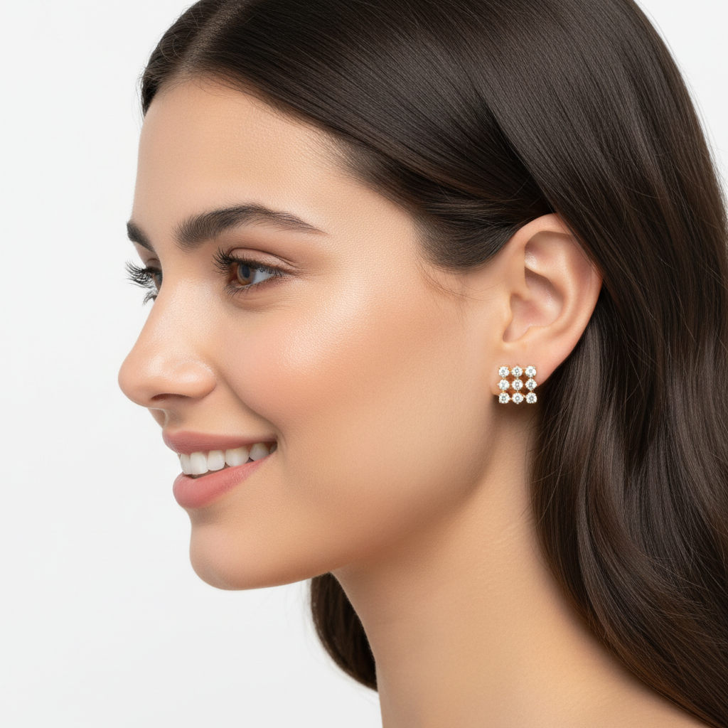 14K Gold Diamond Cluster Stud Earrings with Screw Back