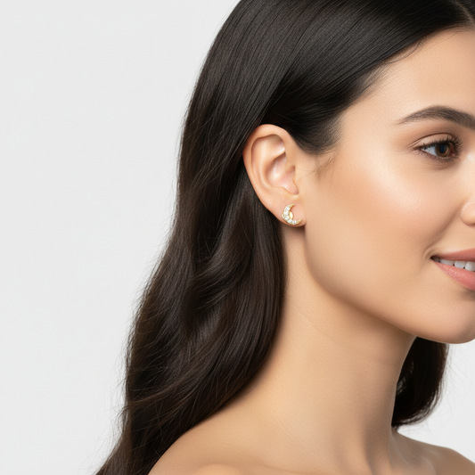 Gold Crescent Moon Diamond Stud Earrings