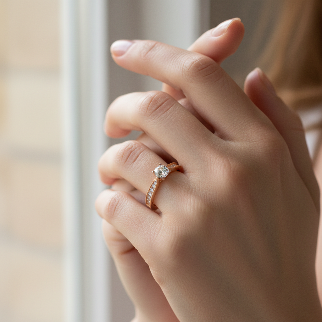 Rose Gold Solitaire Diamond Engagement Ring with Round Brilliant Cut Stone
