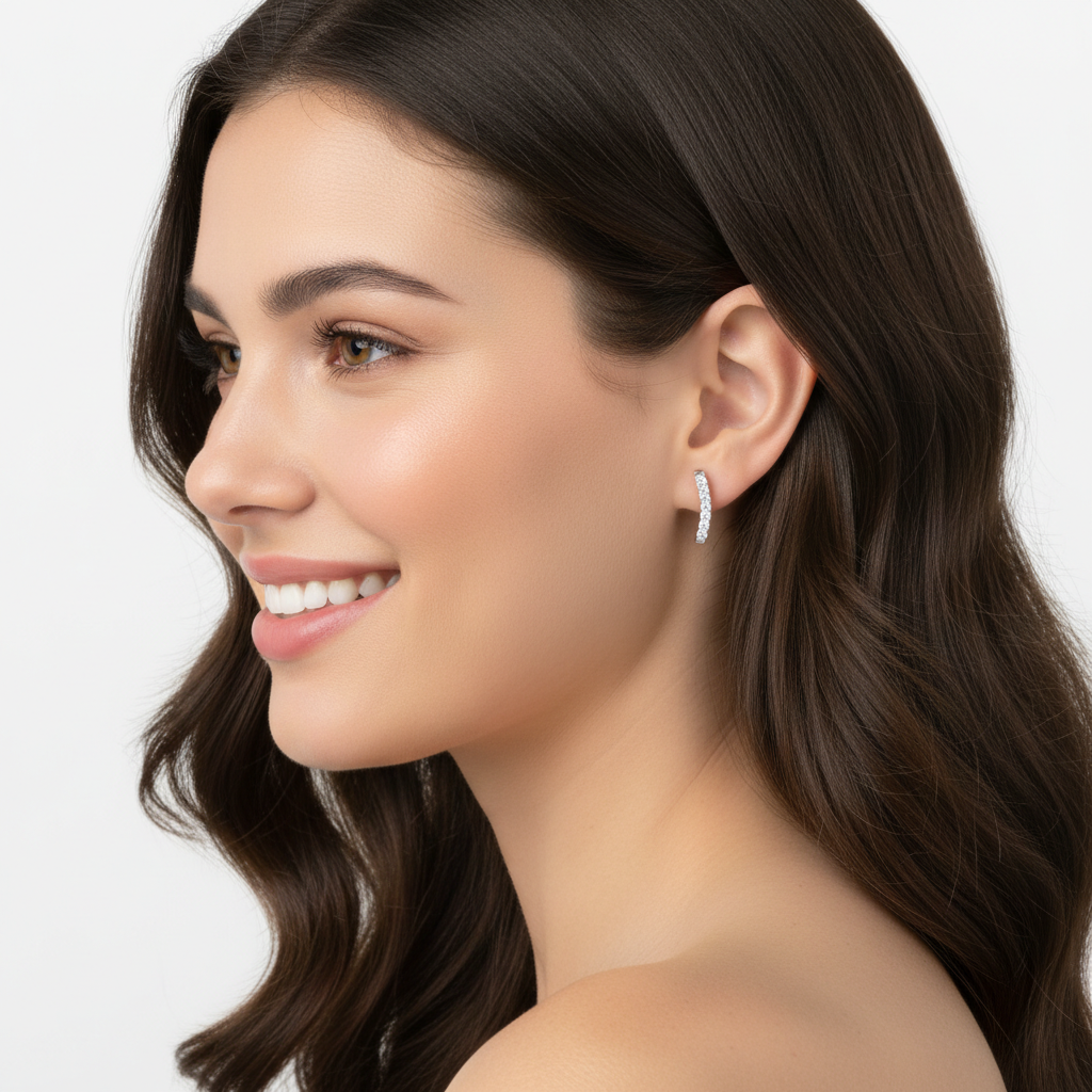 Sterling Silver Bar Stud Earrings with Cubic Zirconia Stones