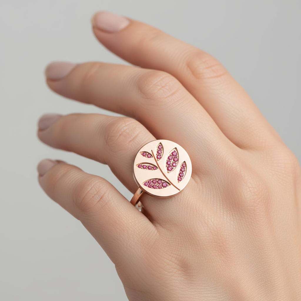 Pink Sapphire Leaf Disc Ring - Eight