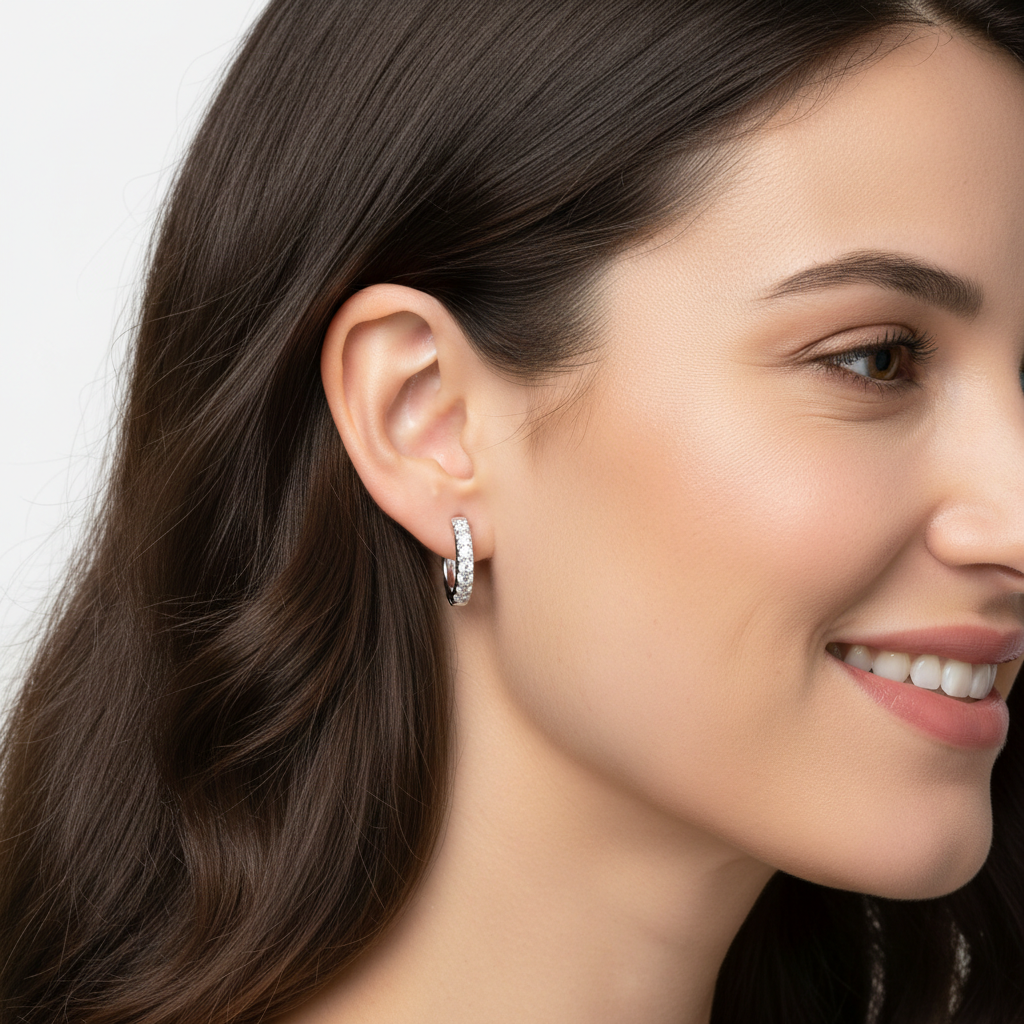 White Gold Diamond Huggie Hoop Earrings