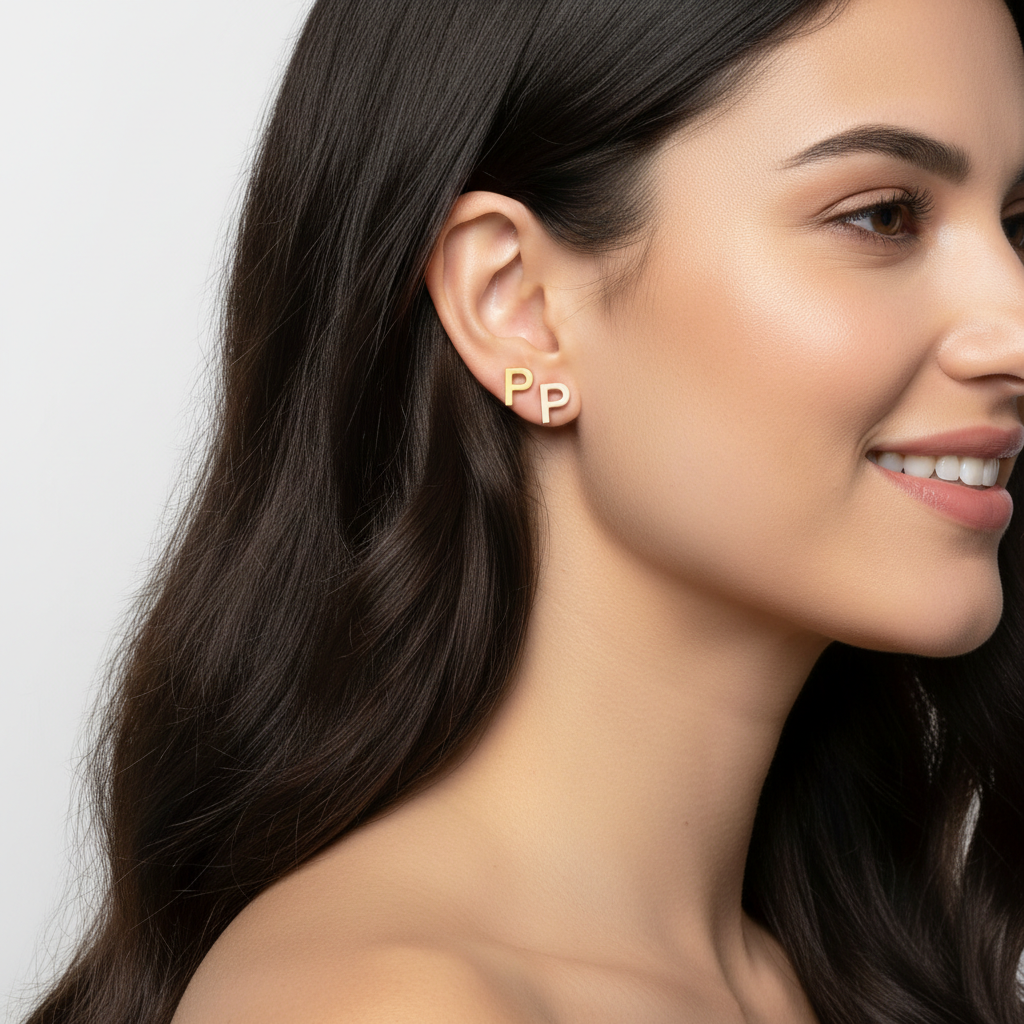 Gold Letter P Initial Stud Earrings