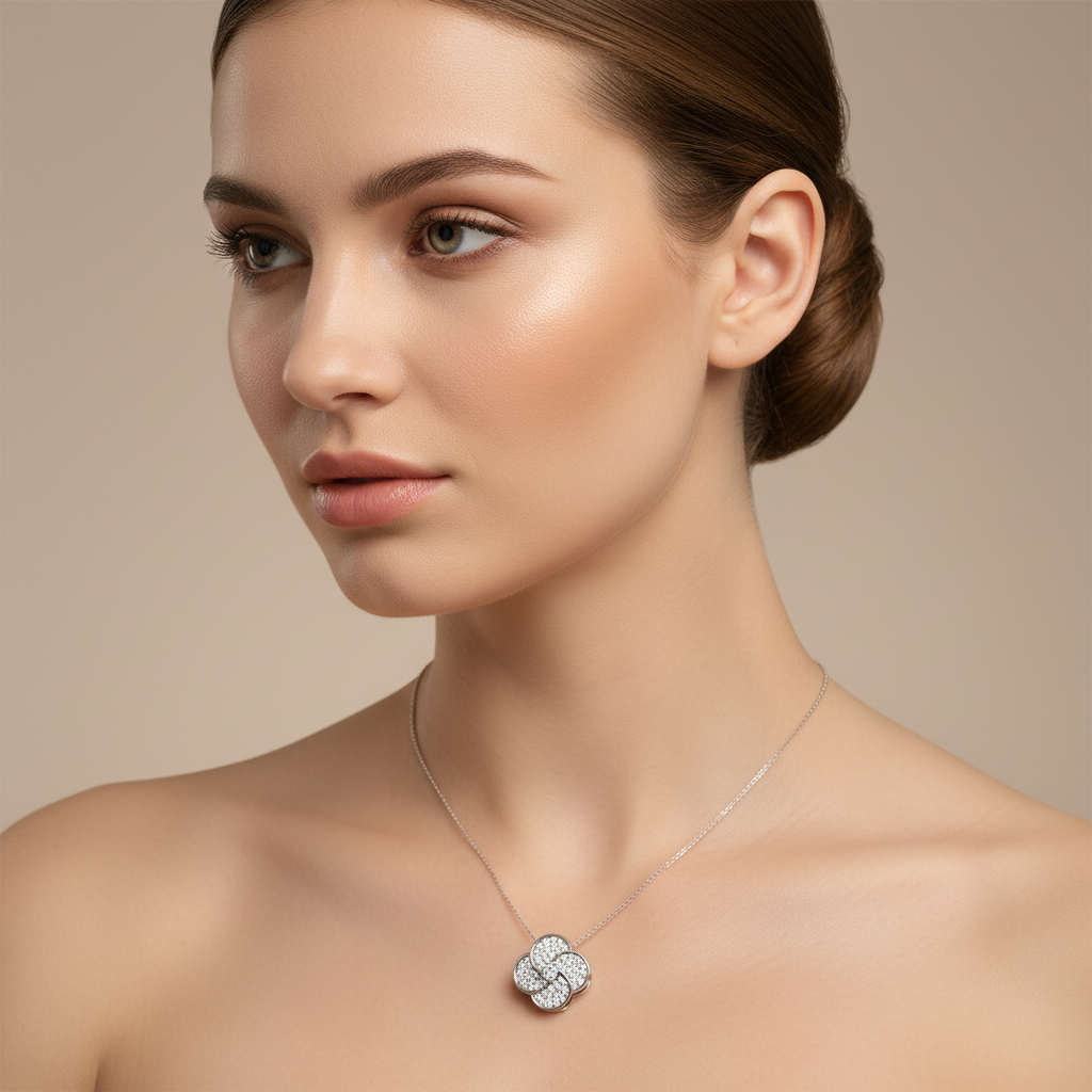 Diamond Clover Pendant Necklace in White Gold