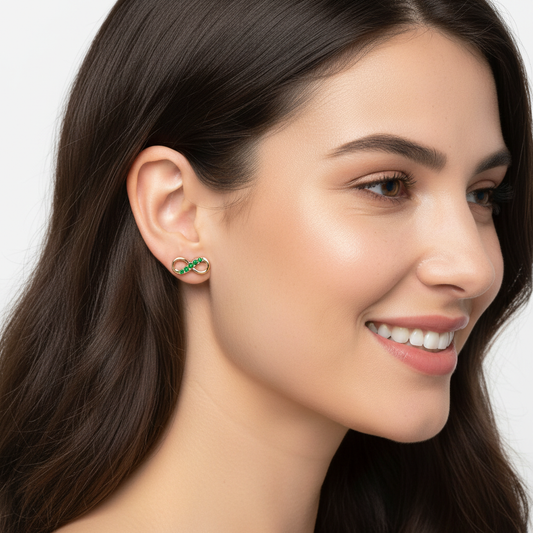Emerald Infinity Stud Earrings With Screw Back - Seven