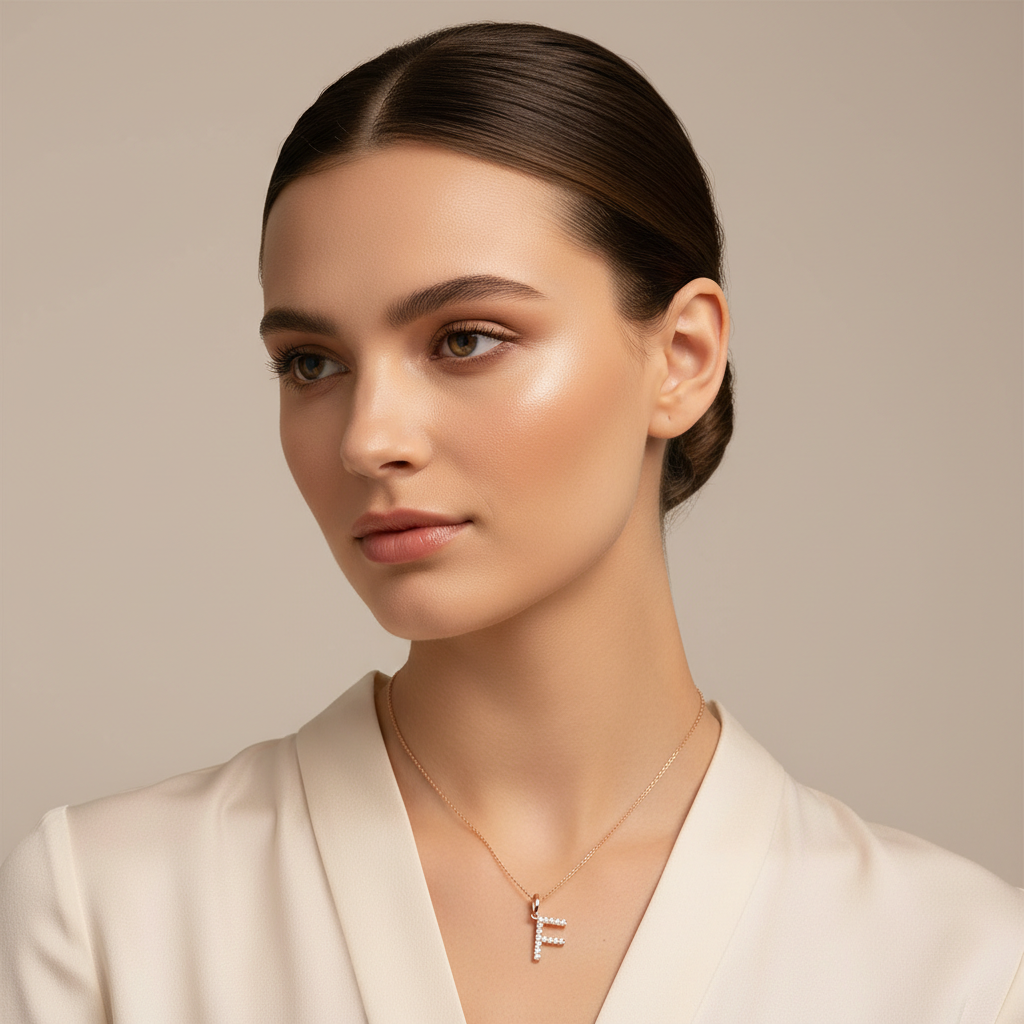 Rose Gold Diamond Letter F Initial Charm Pendant