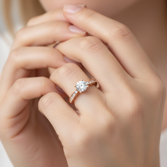 Rose Gold Diamond Engagement Ring with Pav Split Shank Setting