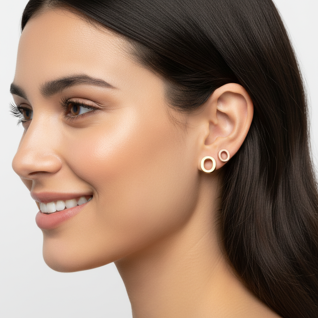 Gold Circle Stud Earrings Minimalist Open Hoop Studs