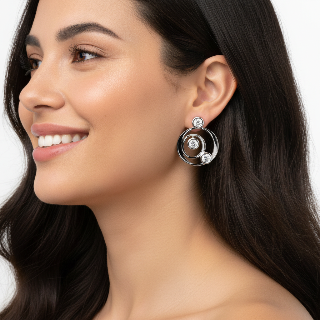 Gold Circle Pearl Stud Earrings Modern Geometric Design 17mm x 19mm