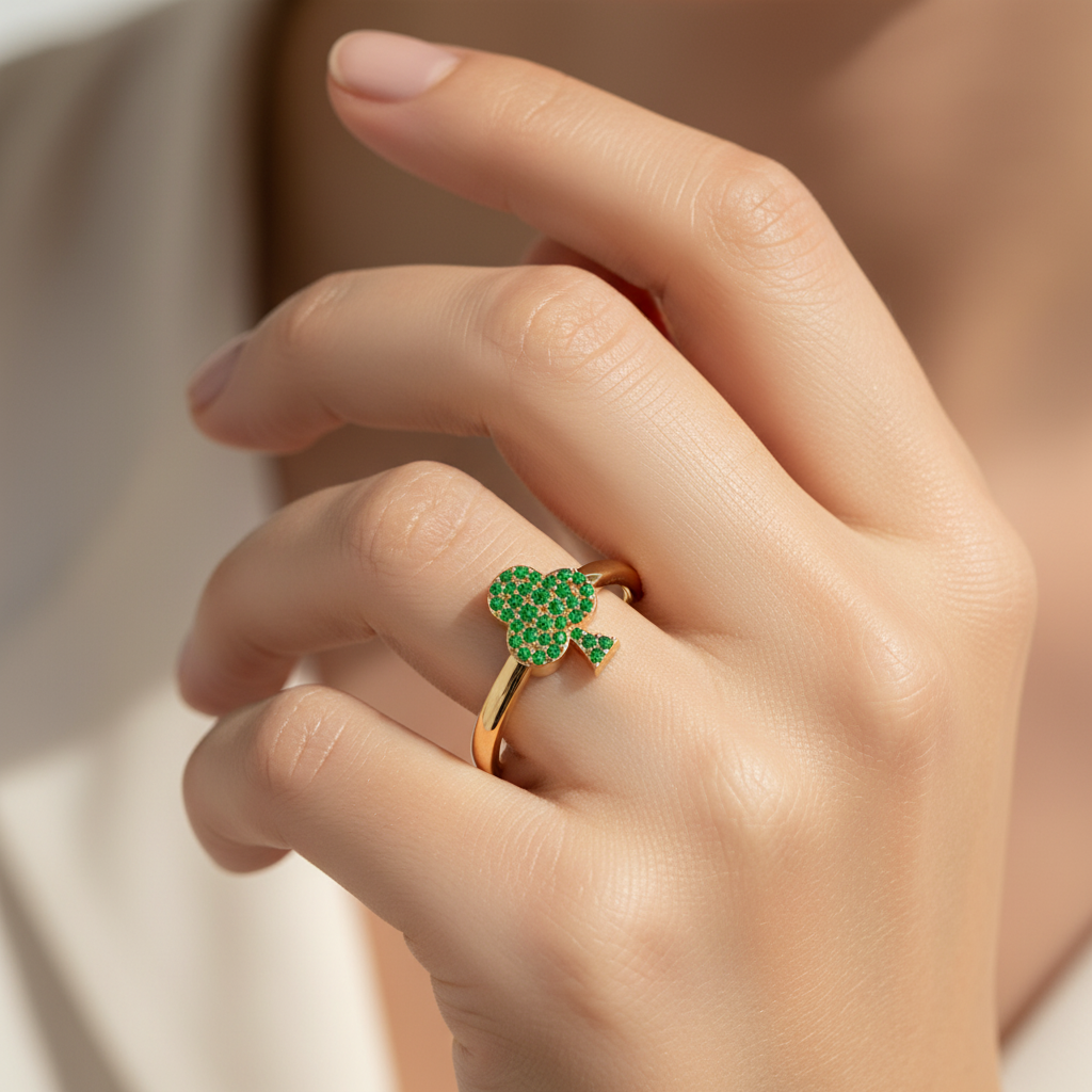 Lab Grown Green Gemstone Club Ring In Yellow Gold - Eight