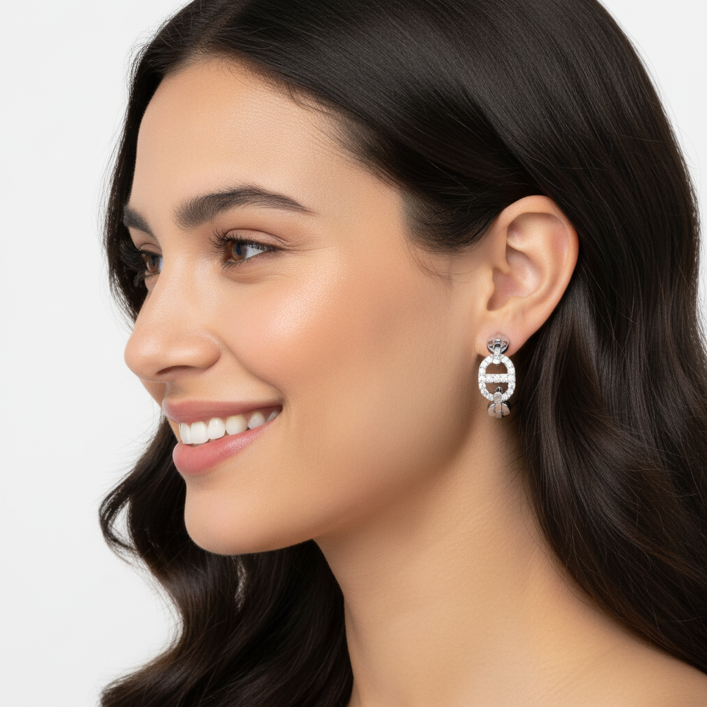 Diamond Chain Link Hoop Earrings - Five