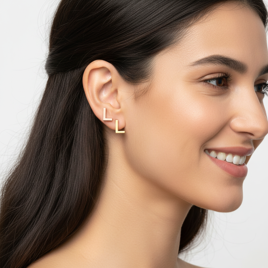Gold L Initial Letter Stud Earrings