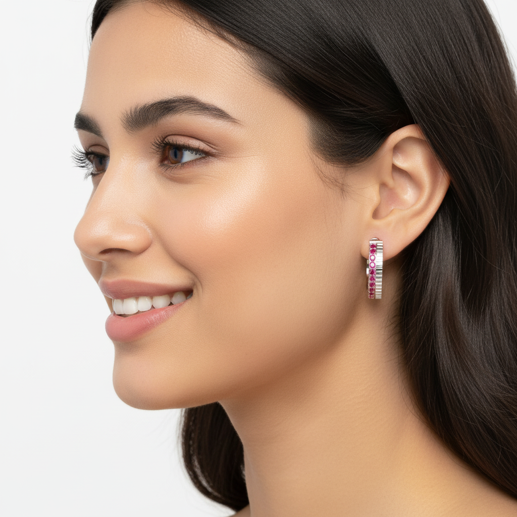 Lab-Grown Ruby Hoop Earrings In White Gold – Classic Red Statement Hoops | Jebij - Eight