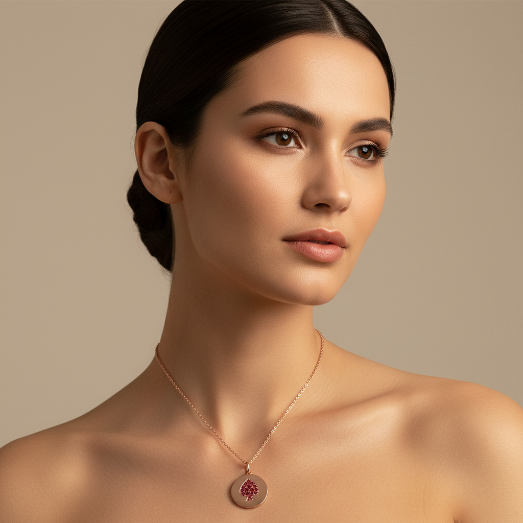 Ruby Spade Disc Pendant Necklace With Chain - Four