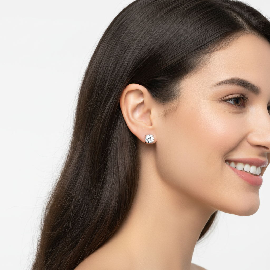 Classic Round Diamond Solitaire Stud Earrings in White Gold