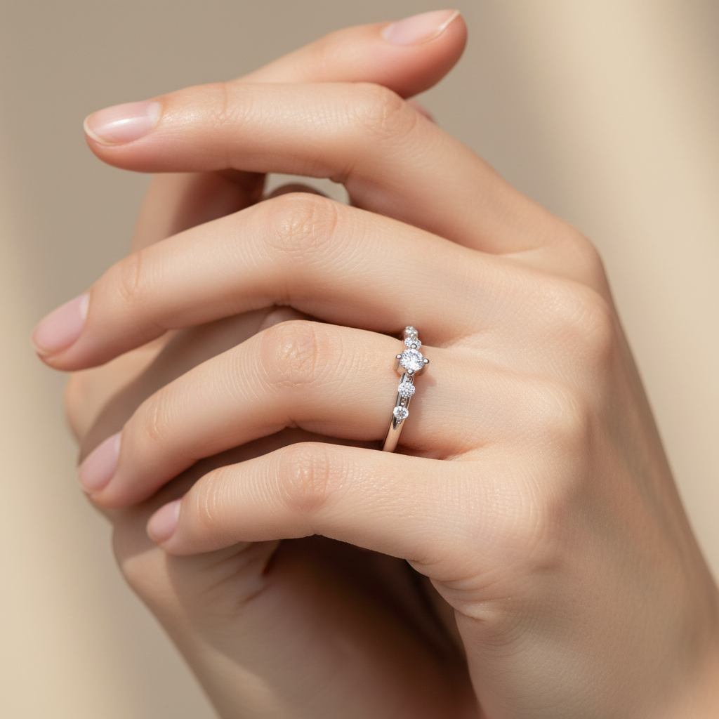 Curved Diamond Wedding Band White Gold Stackable Ring