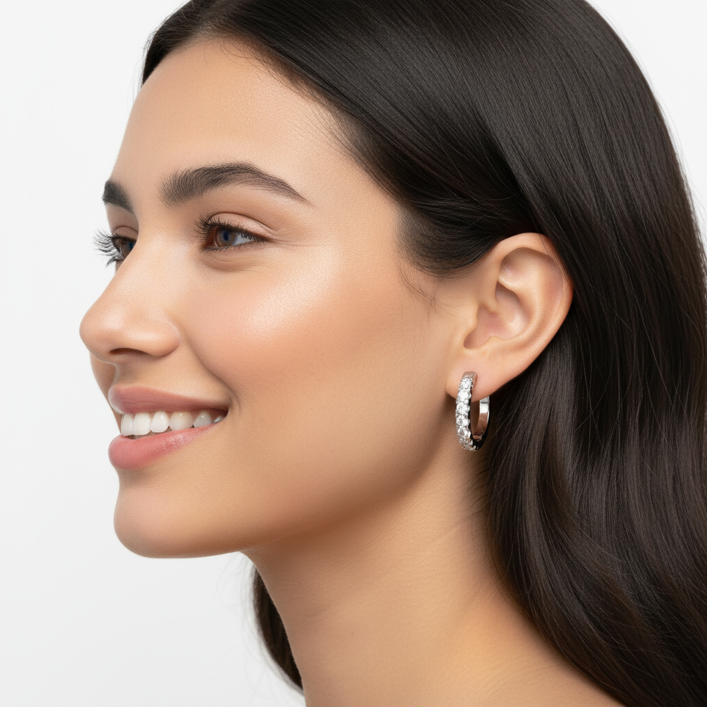 Diamond Huggie Hoop Earrings in White Gold