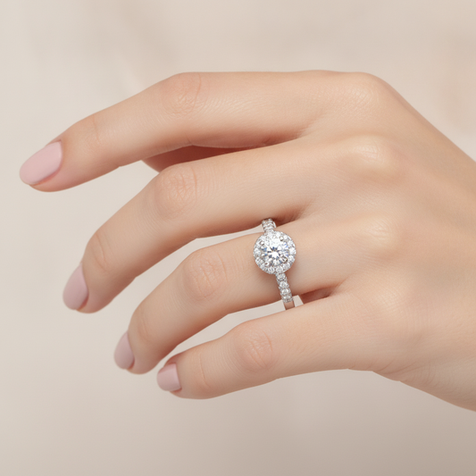 Gleeful Halo Diamond Ring In 925 Sterling Silver - Fourteen