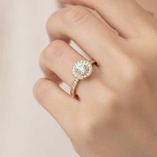 Cele Classic Halo Diamond Engagement Ring In 925 Sterling Silver - Fourteen