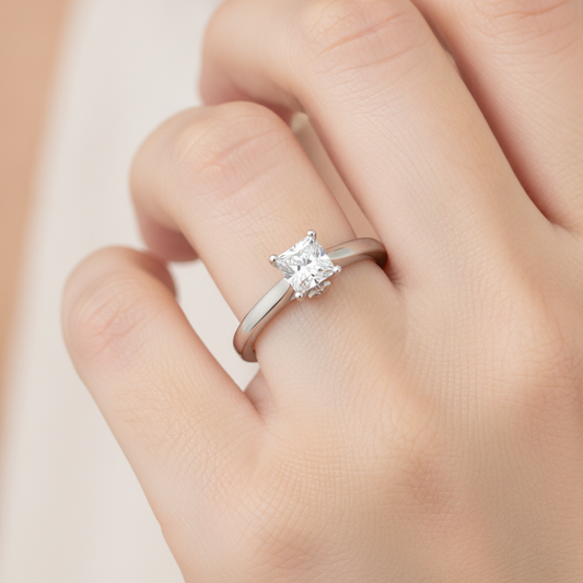 Luxuriant Princess Cut Solitaire Ring In 925 Sterling Silver - Fourteen