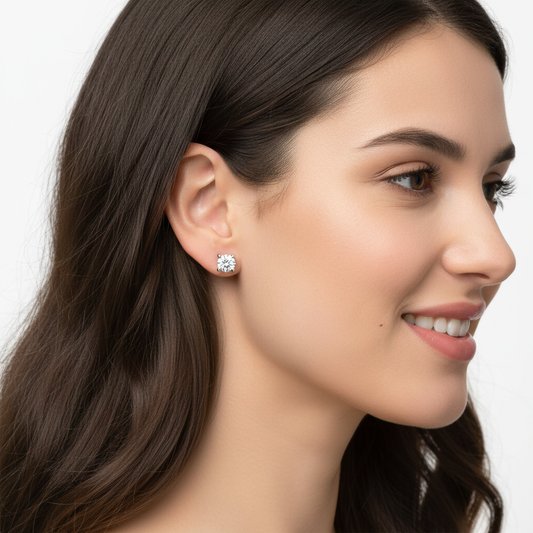Classic Round Diamond Solitaire Stud Earrings in White Gold