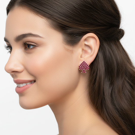 Ruby Spade Stud Earrings With Pav Setting - Two