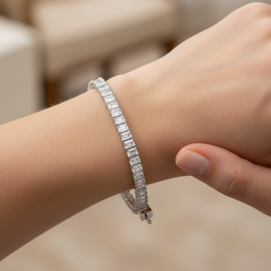 Emerald Cut Diamond Tennis Bracelet in White Gold